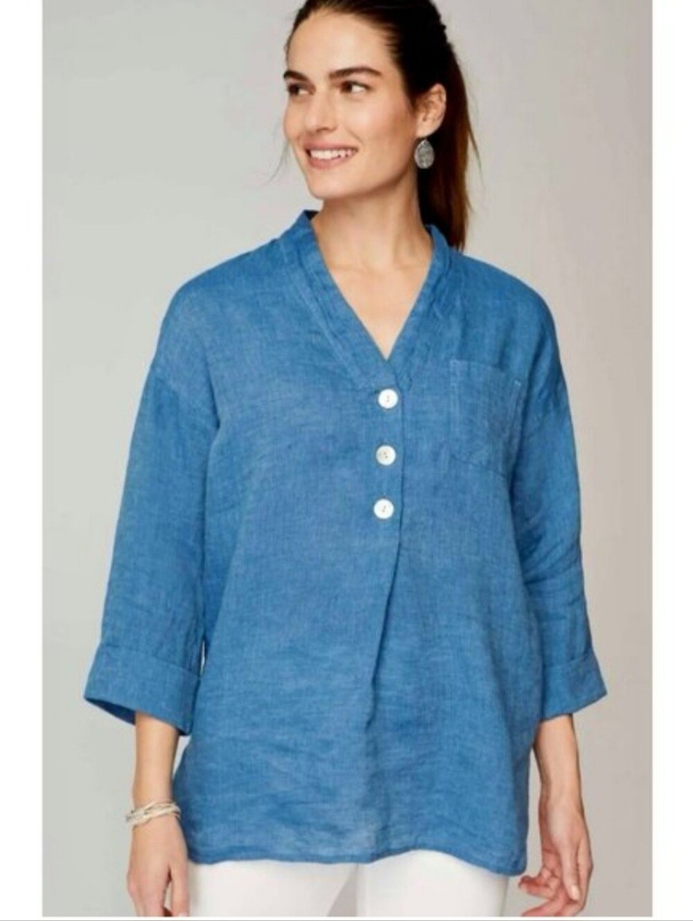 Pure Jill Blue Linen Popover Shirt